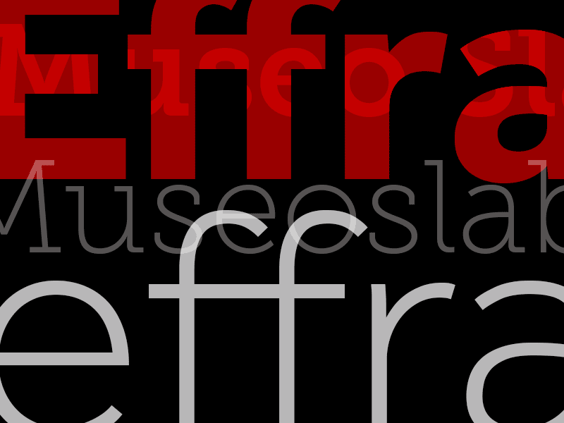 Typography sample showing the Effra and Museoslab fonts in different sizes and colors.
