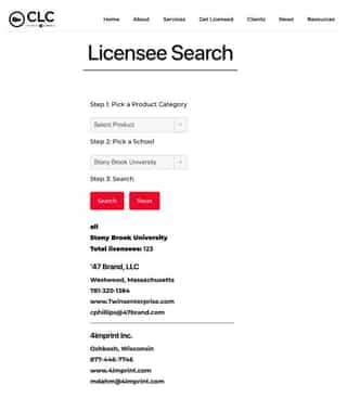 Licensee Search page example.