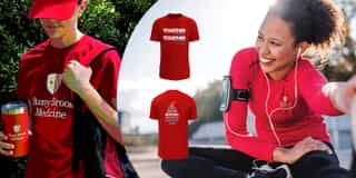 Stony Brook Medicine branded merchandise including t-shirts, tumbler, and activewear.